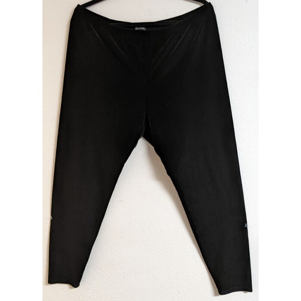 EILEEN FISHER Black Velour Velvet Straight Leg Pull-On Elastic Waist Pants XL